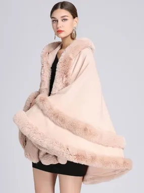 2024 Women's Oversized Faux Fur Poncho Coat Winter Cape Outerwear