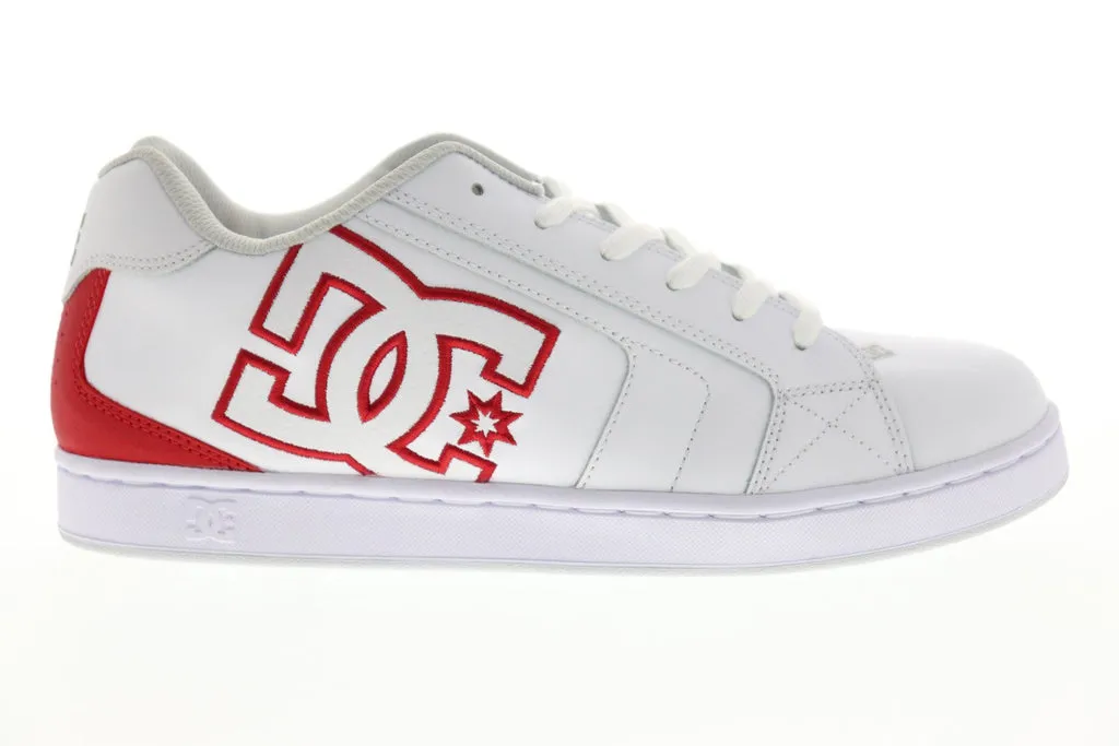 302361 Mens White Leather Low Top Lace Up Skate Sneakers Shoes