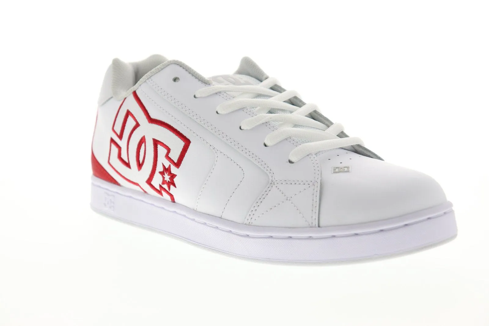 302361 Mens White Leather Low Top Lace Up Skate Sneakers Shoes