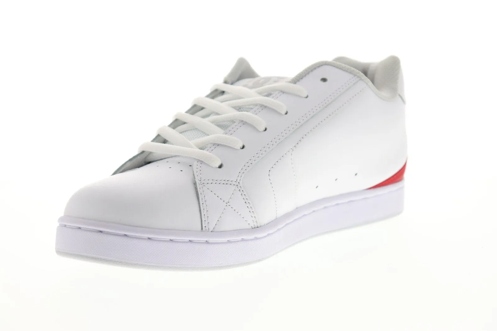 302361 Mens White Leather Low Top Lace Up Skate Sneakers Shoes