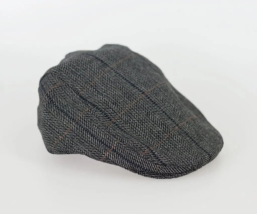 Albert Grey Check Tweed Style Flat Cap