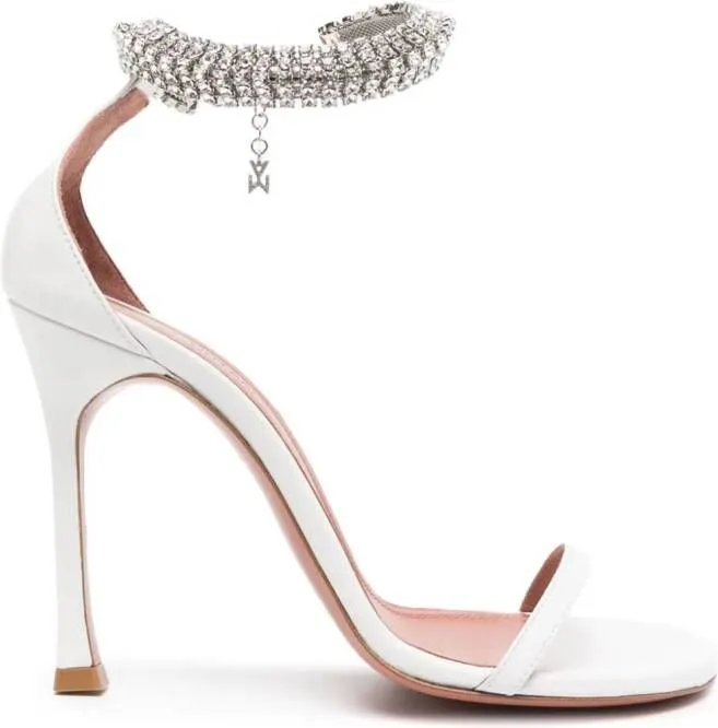 Amina Muaddi White Crystal-Embellished Sandals Iman 105mm