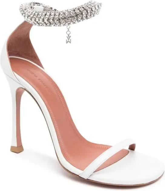 Amina Muaddi White Crystal-Embellished Sandals Iman 105mm