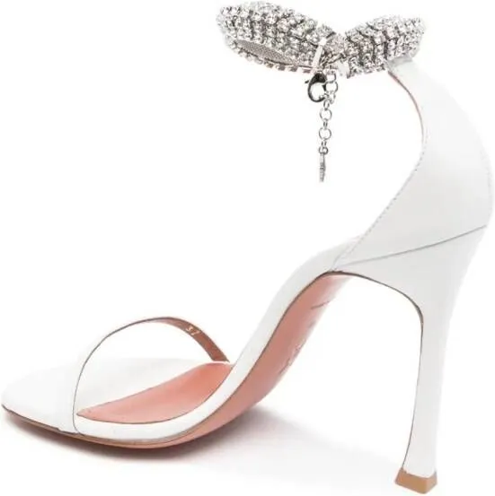 Amina Muaddi White Crystal-Embellished Sandals Iman 105mm