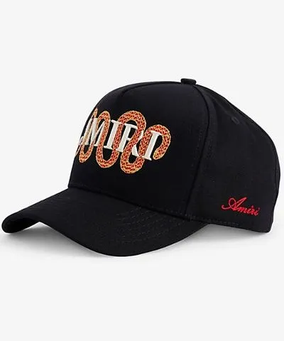 Black Snake Embroidered Cotton Cap for Men by Amiri