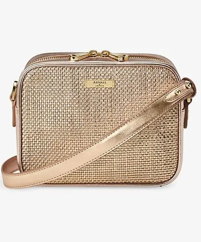 Aspinal of London Women's Champagne Metallic Weave Leather Camera Bag