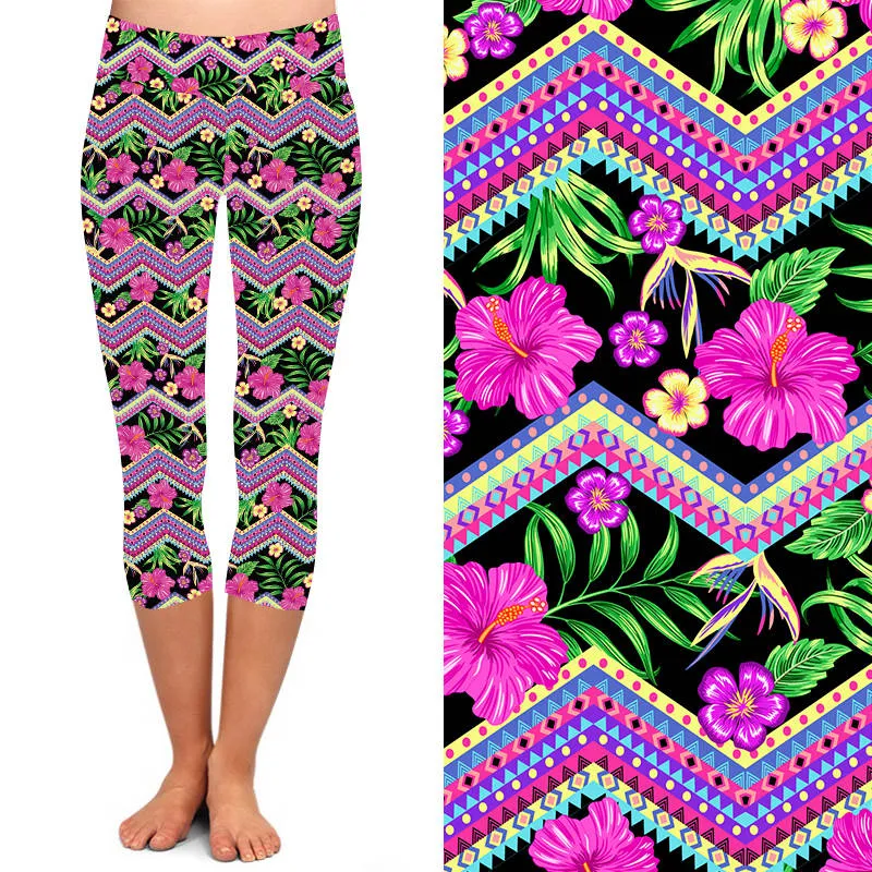 Aztec Flowers Capri Leggings for 24/7 wear