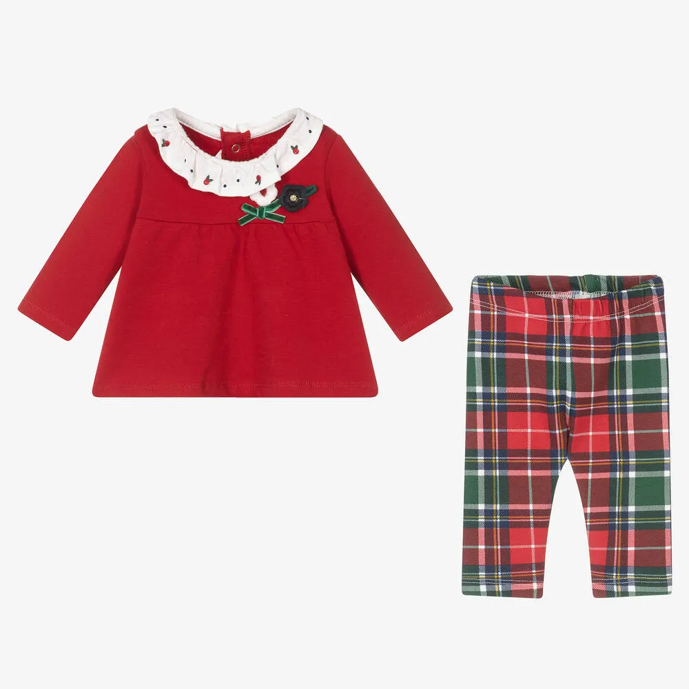 Red Tartan Leggings Set for Baby Girls