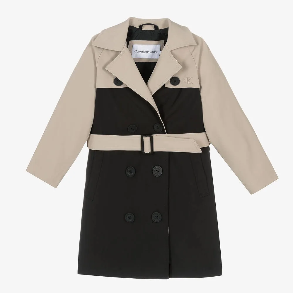 Beige and Black Trench Coat for Girls