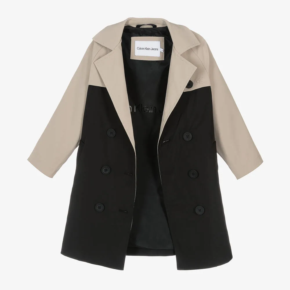 Beige and Black Trench Coat for Girls