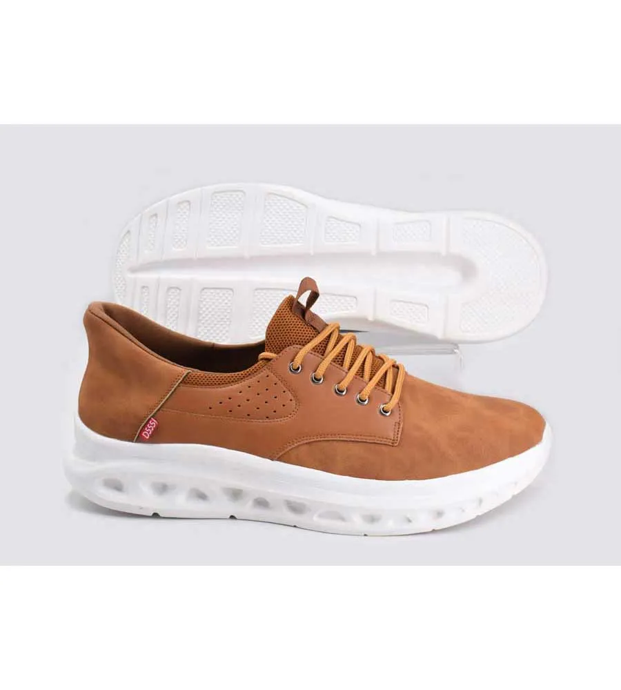 Big Mens Tan Hands Free Shoes With PU Faux Suede Top and Faux Laces