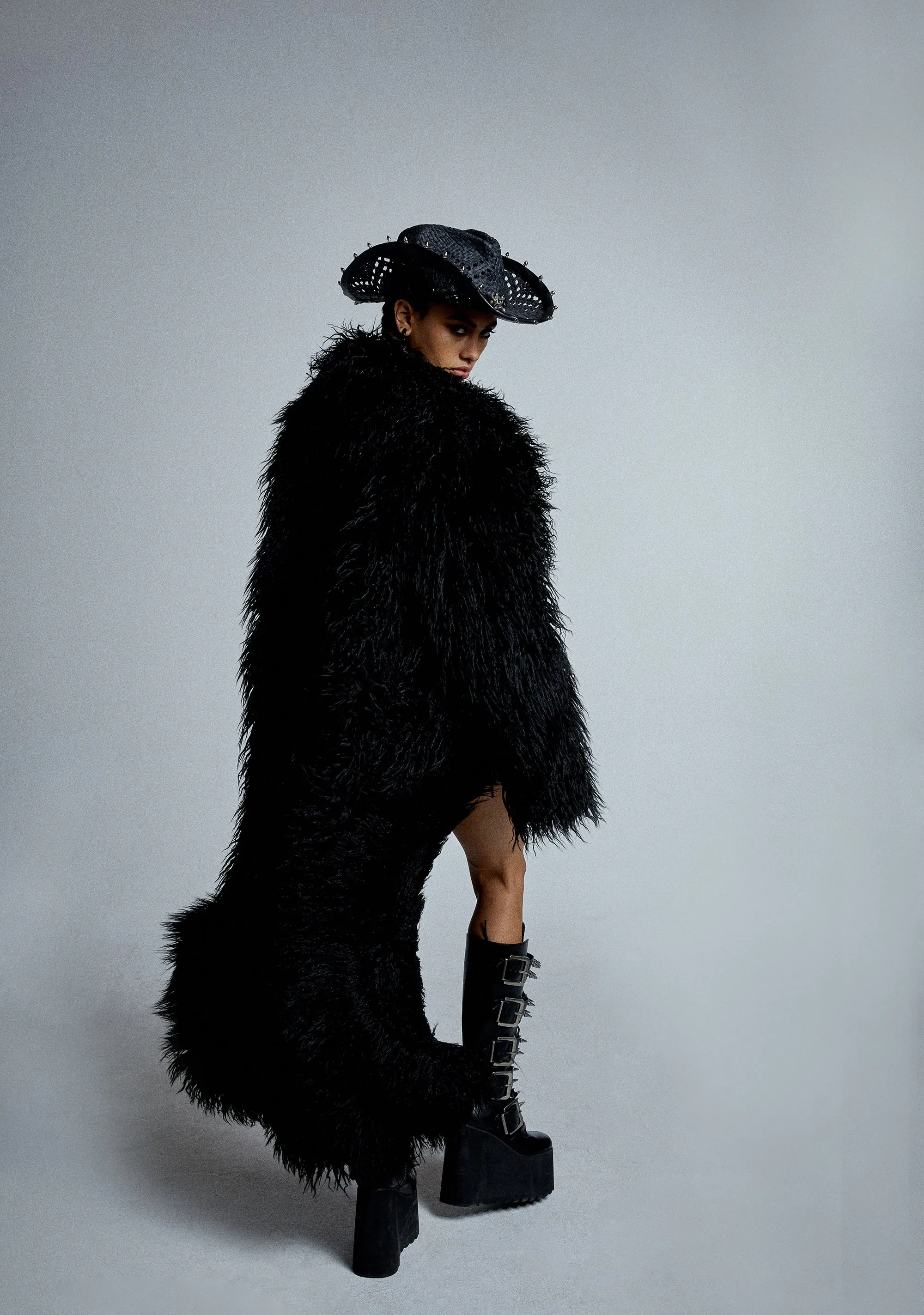 Black Astro Arctic Faux Fur Coat