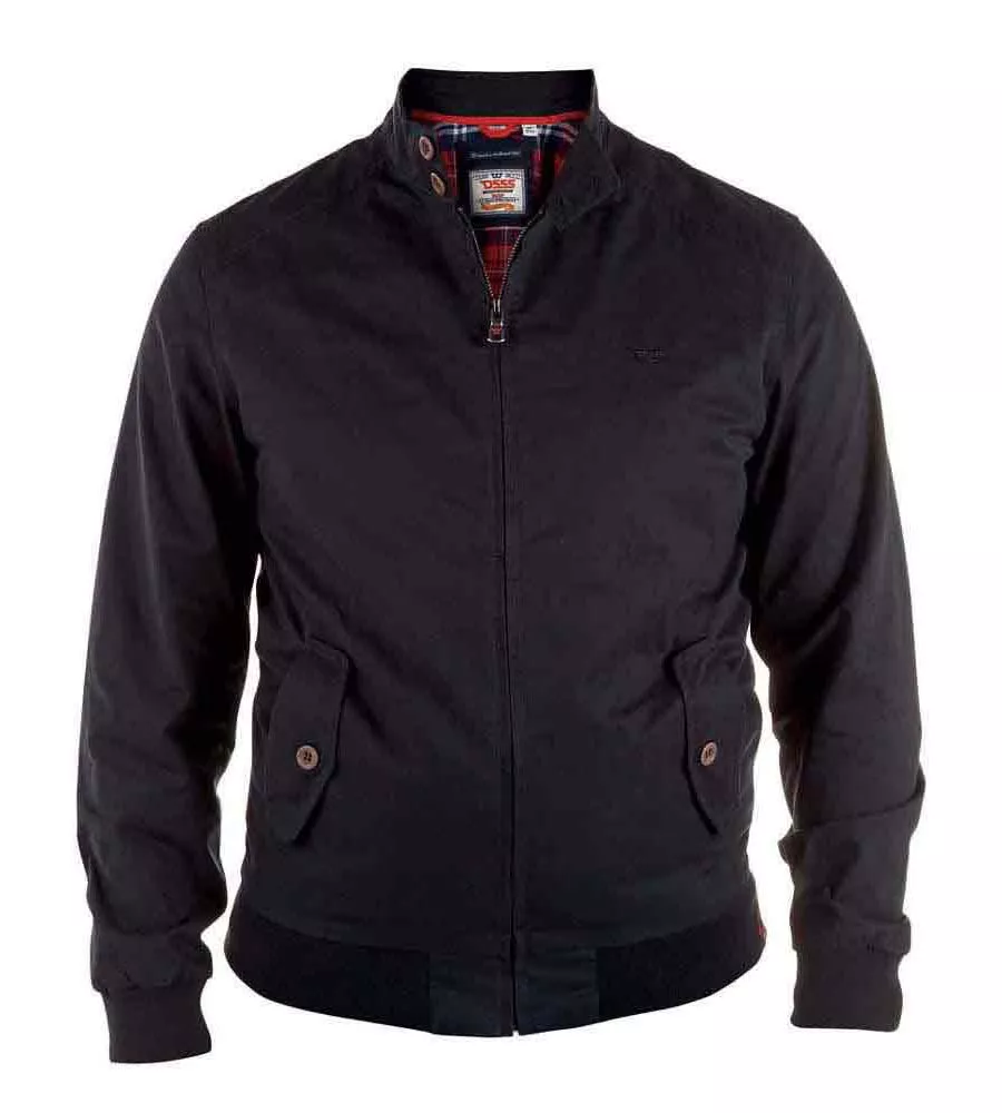 Black Cotton Harrington Jacket for Big Men