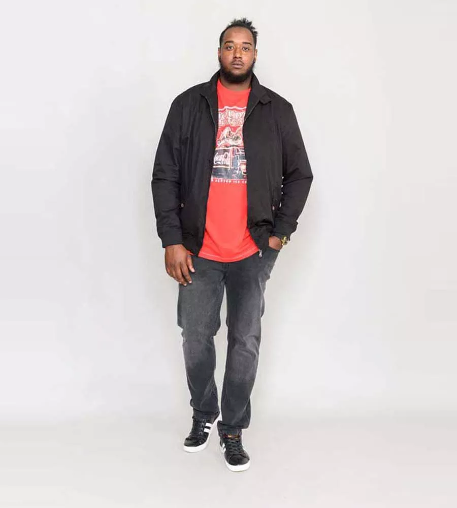 Black Cotton Harrington Jacket for Big Men