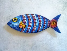 Blue Fish Artwork on Wooden Spiral Wall Decor