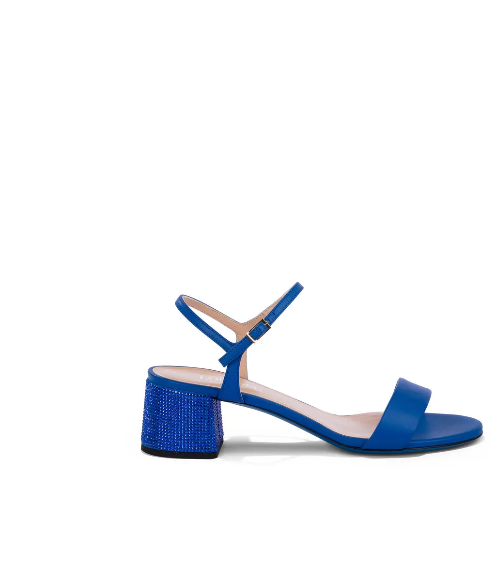 Blue Rhinestone Nappa Leather Sandals