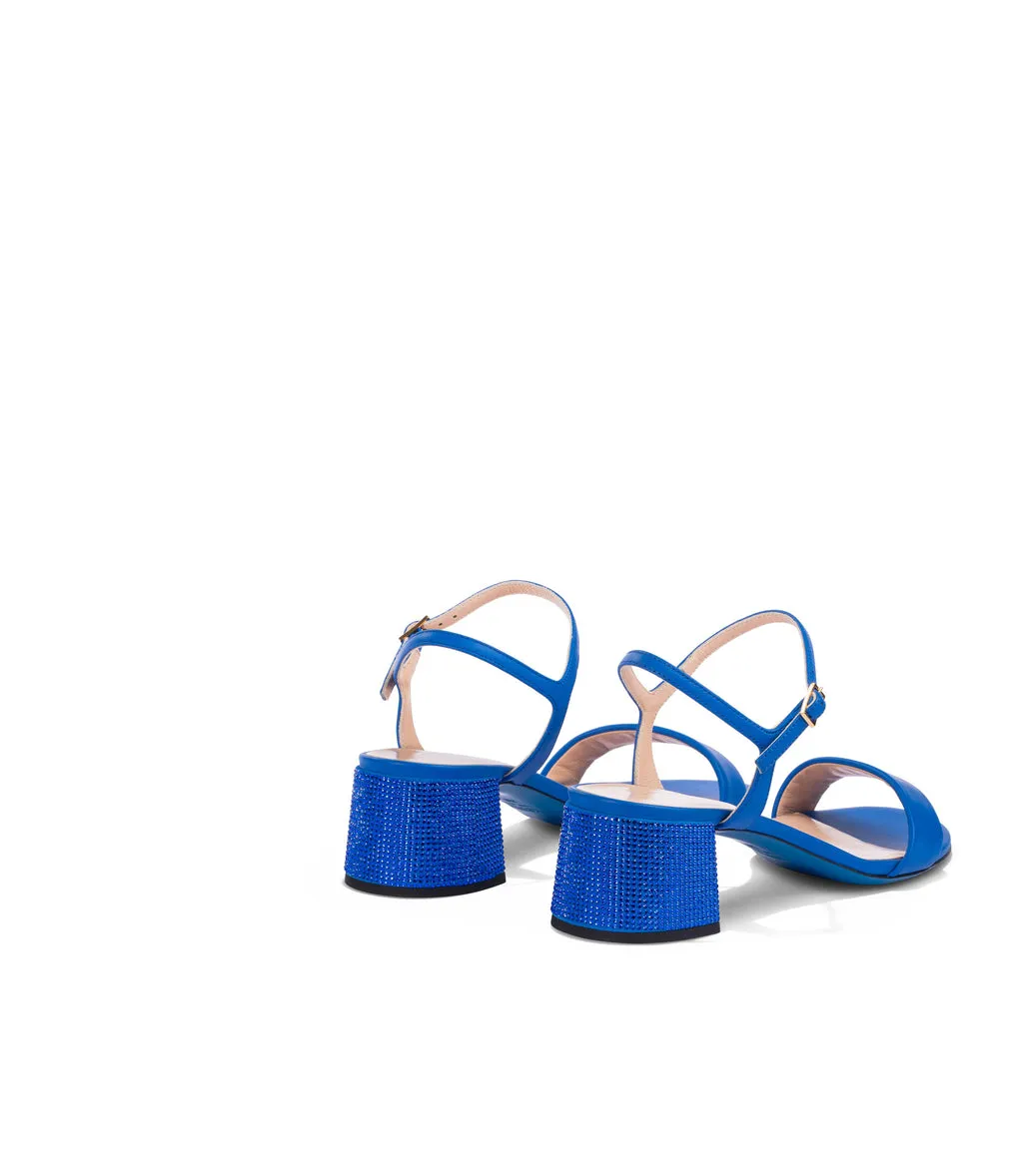 Blue Rhinestone Nappa Leather Sandals