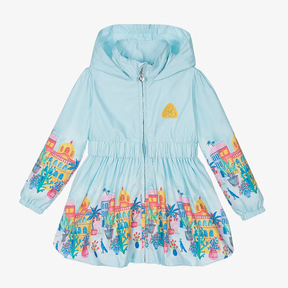 Blue Tropical Island Hooded Coat for Girls