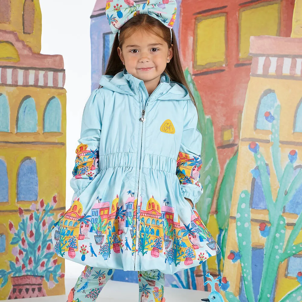 Blue Tropical Island Hooded Coat for Girls