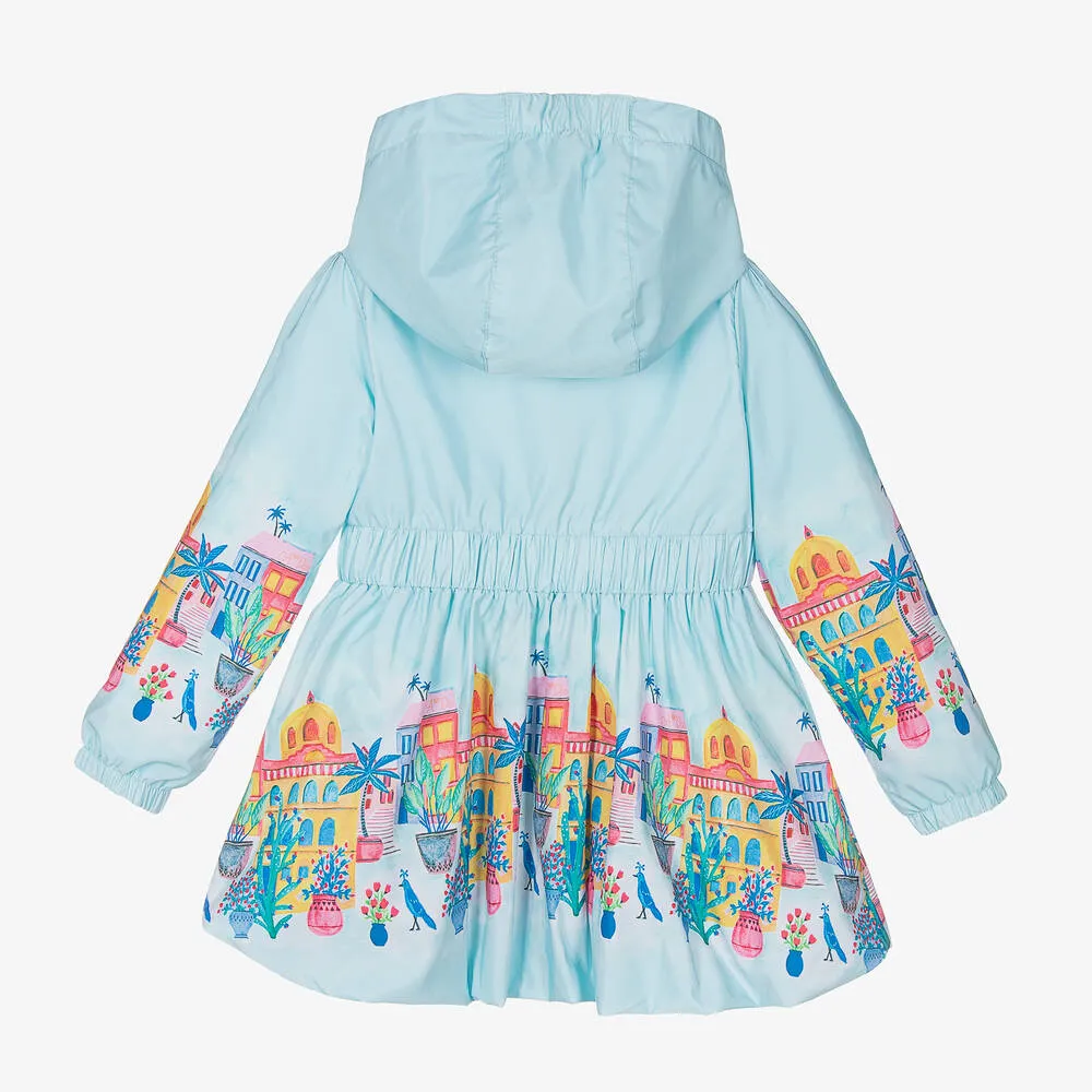 Blue Tropical Island Hooded Coat for Girls