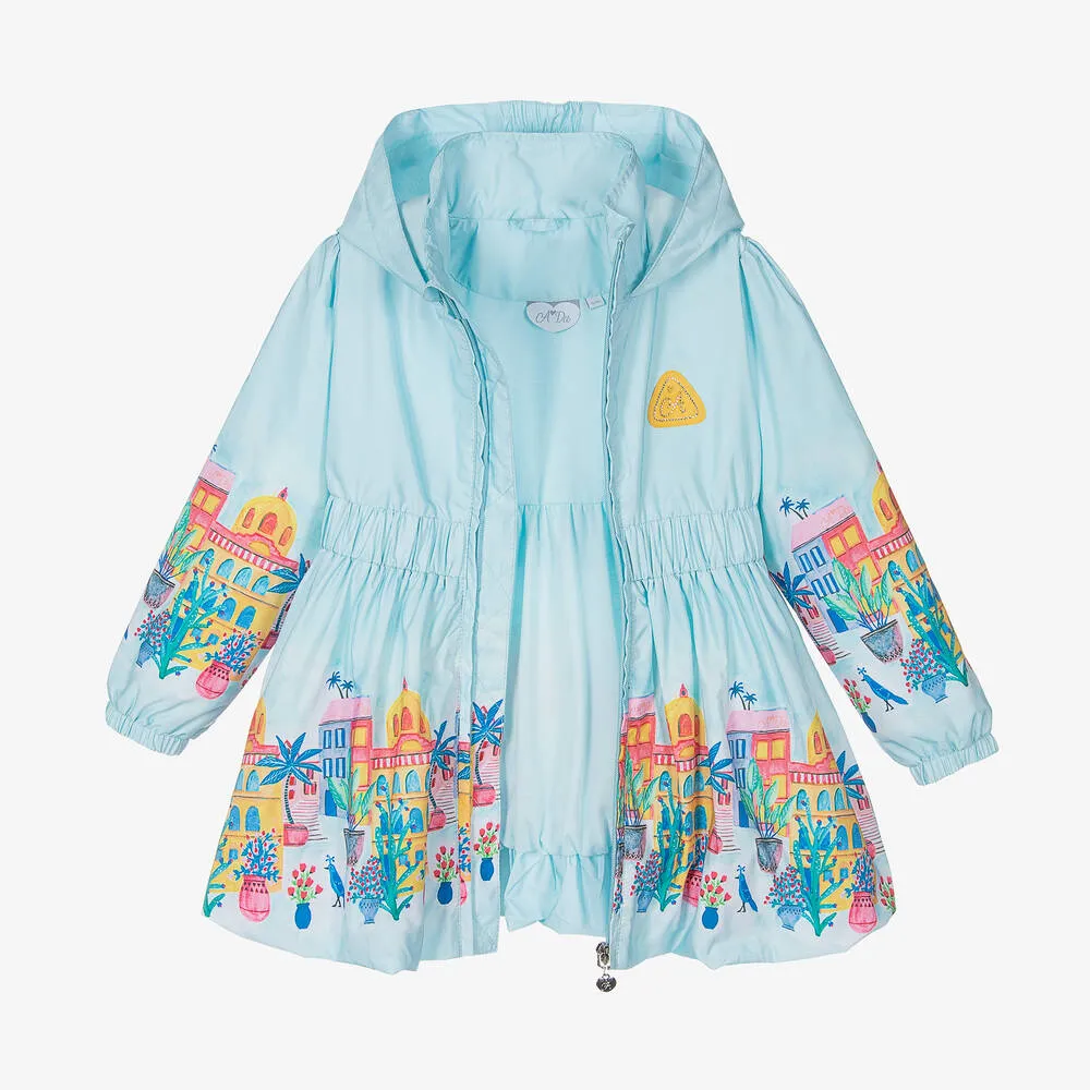 Blue Tropical Island Hooded Coat for Girls