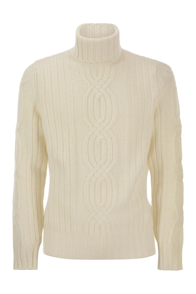 Cashmere Turtleneck Sweater with Braided Design