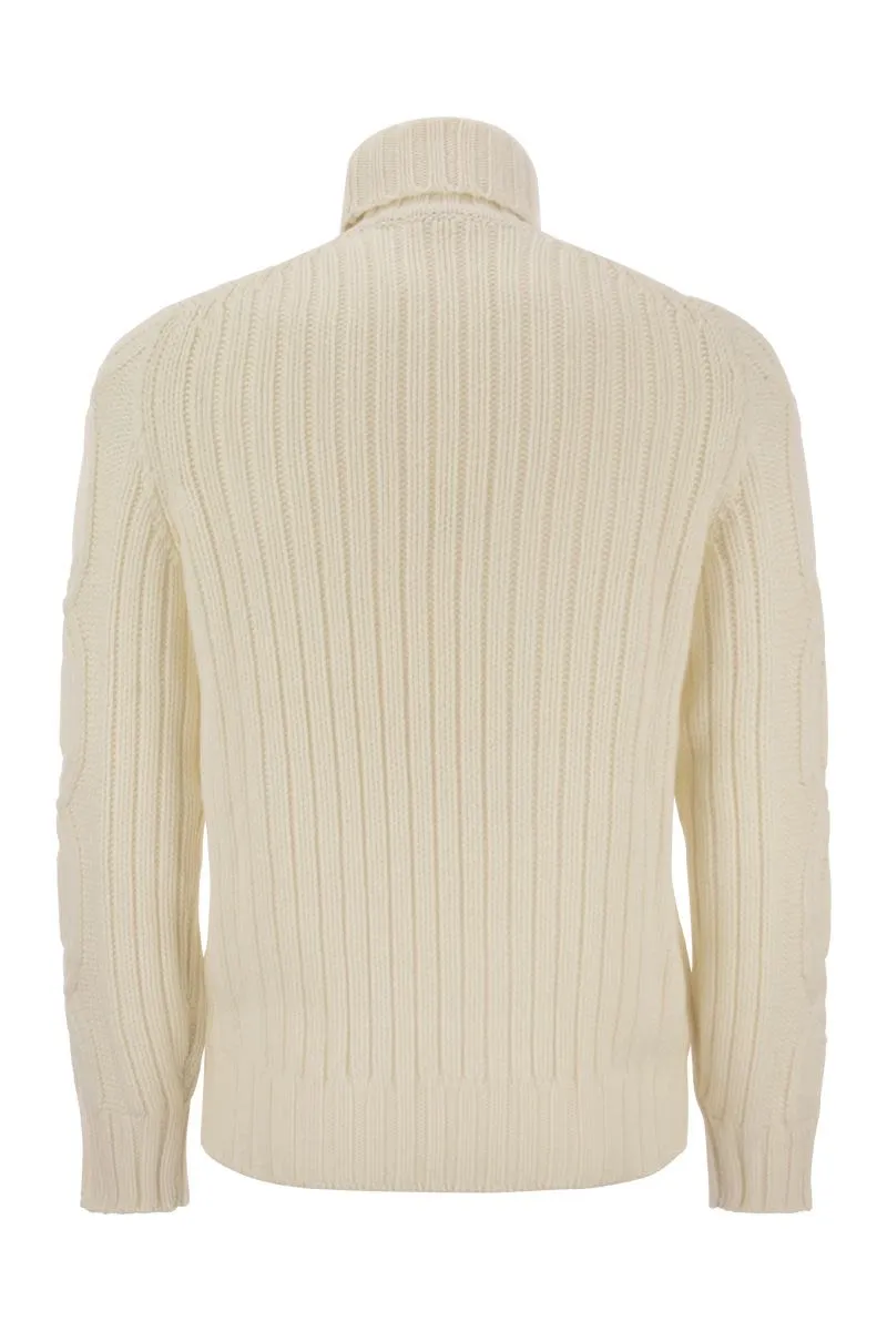 Cashmere Turtleneck Sweater with Braided Design