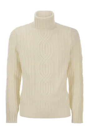 Cashmere Turtleneck Sweater with Braided Design