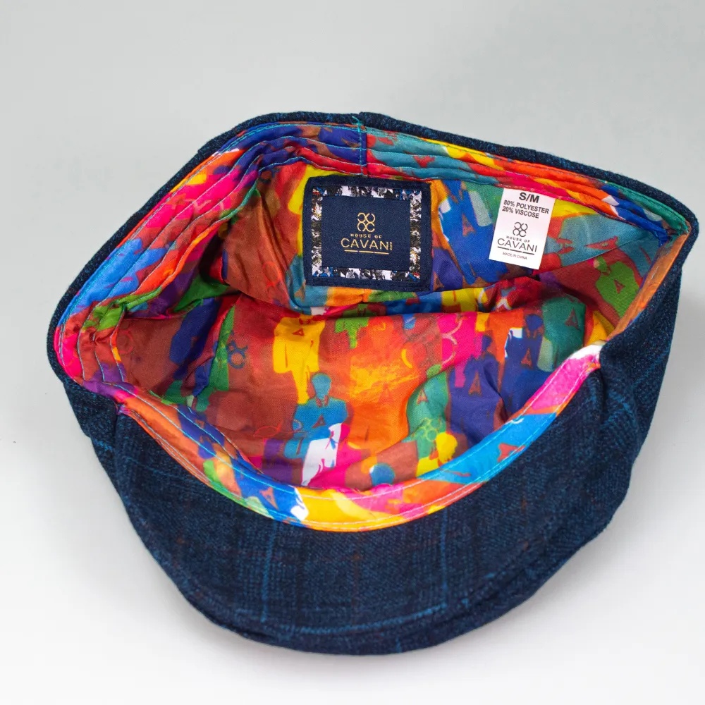 Cavani Cody Blue Check Tweed Style Flat Cap