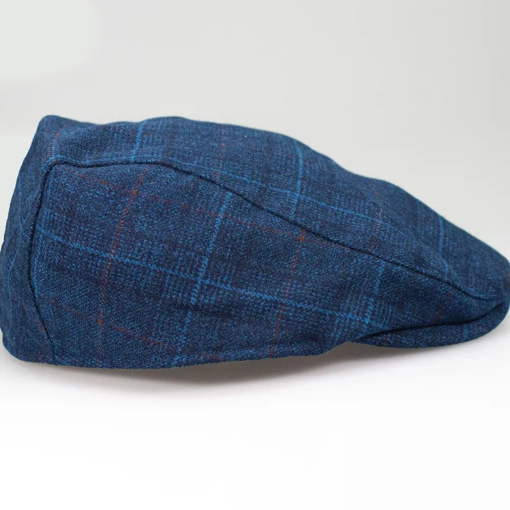 Cavani Cody Blue Check Tweed Style Flat Cap