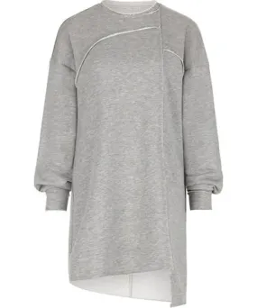 Grey Oversized Asymmetric Long Loose Sweater for Women by Clothes from Locker Room