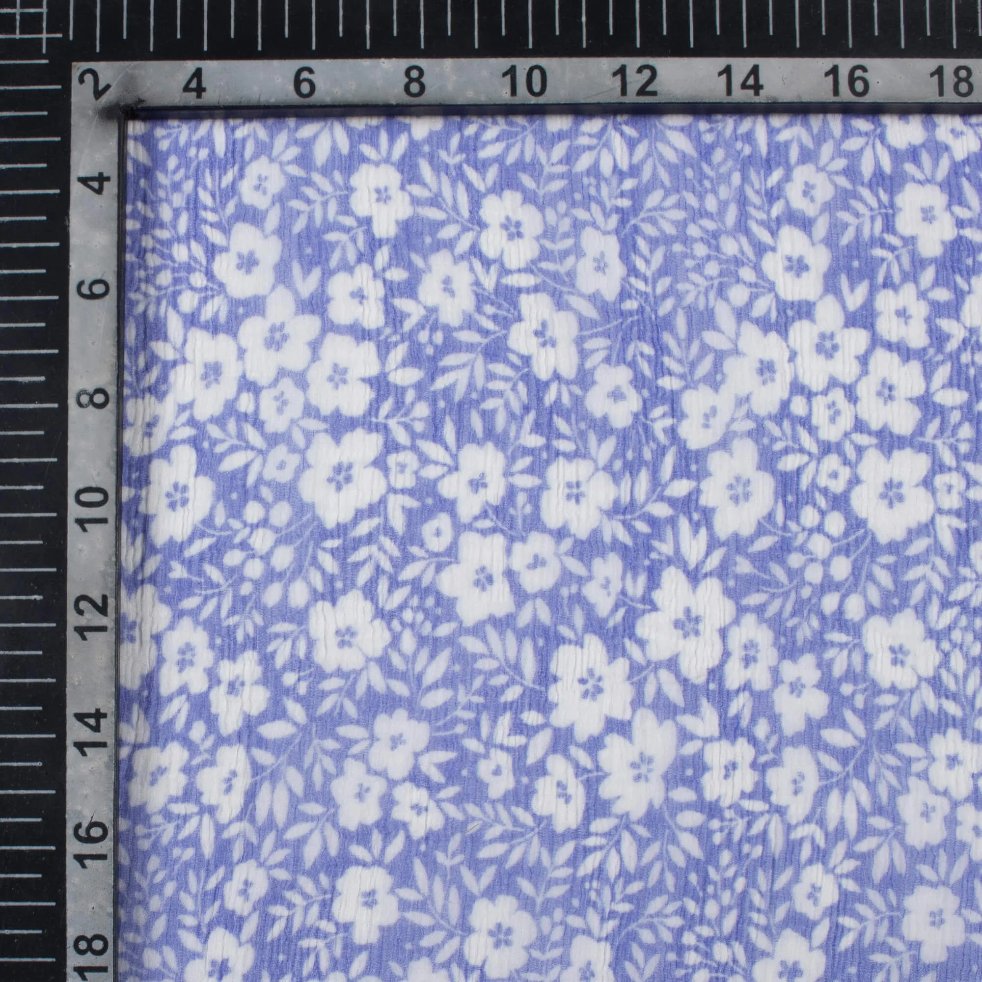 Cornflower Blue White Floral Digital Print Bemberg Chiffon Fabric