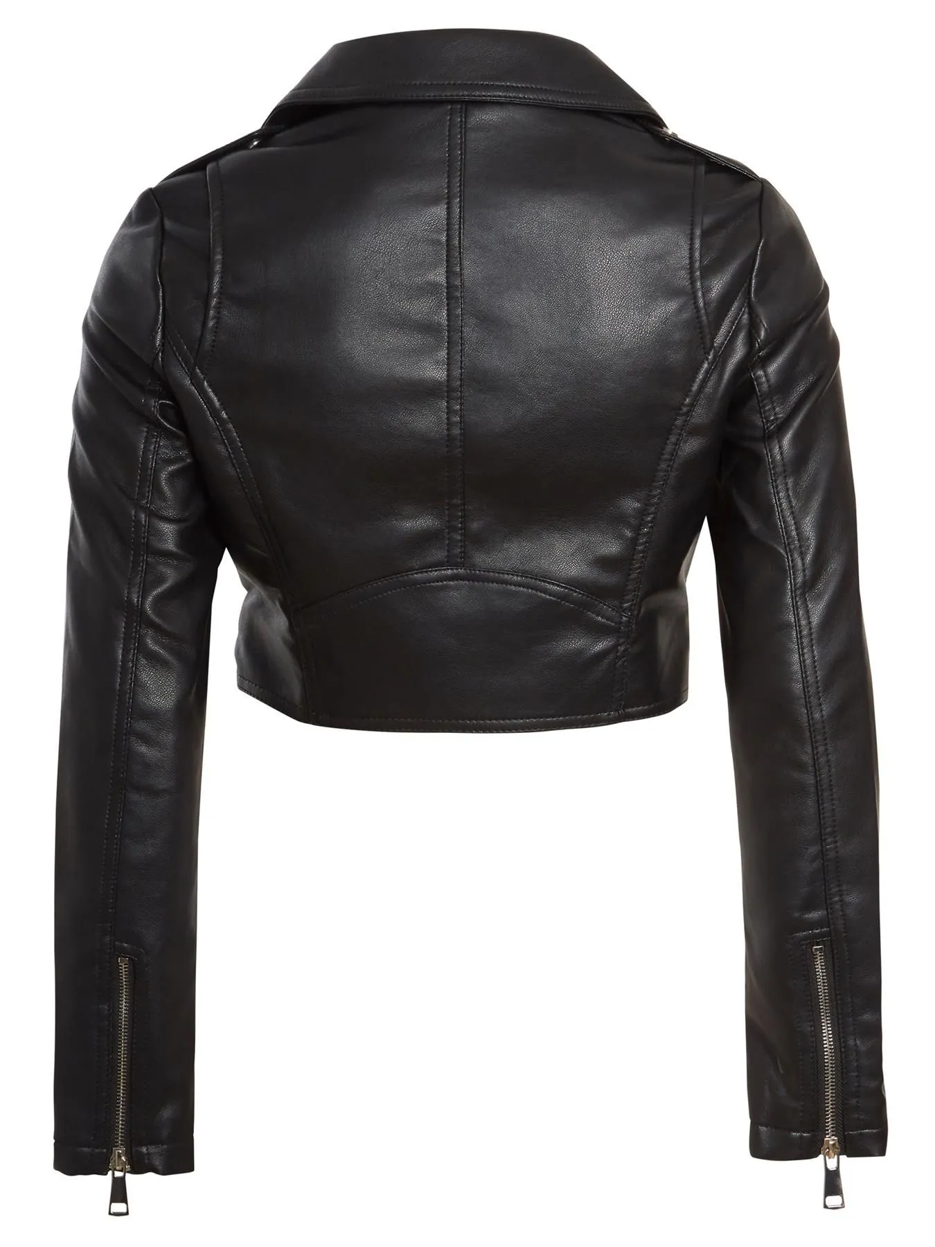 Cropped Slim Fit Faux Leather Biker Jacket UK Sizes 8 14