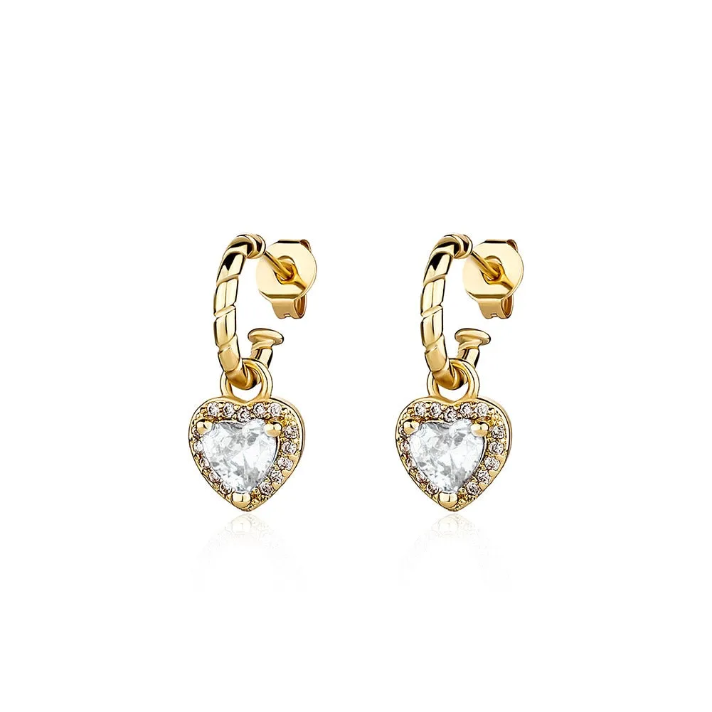 Crystal Heart Shaped Drop Earrings with Cubic Zirconia for Women