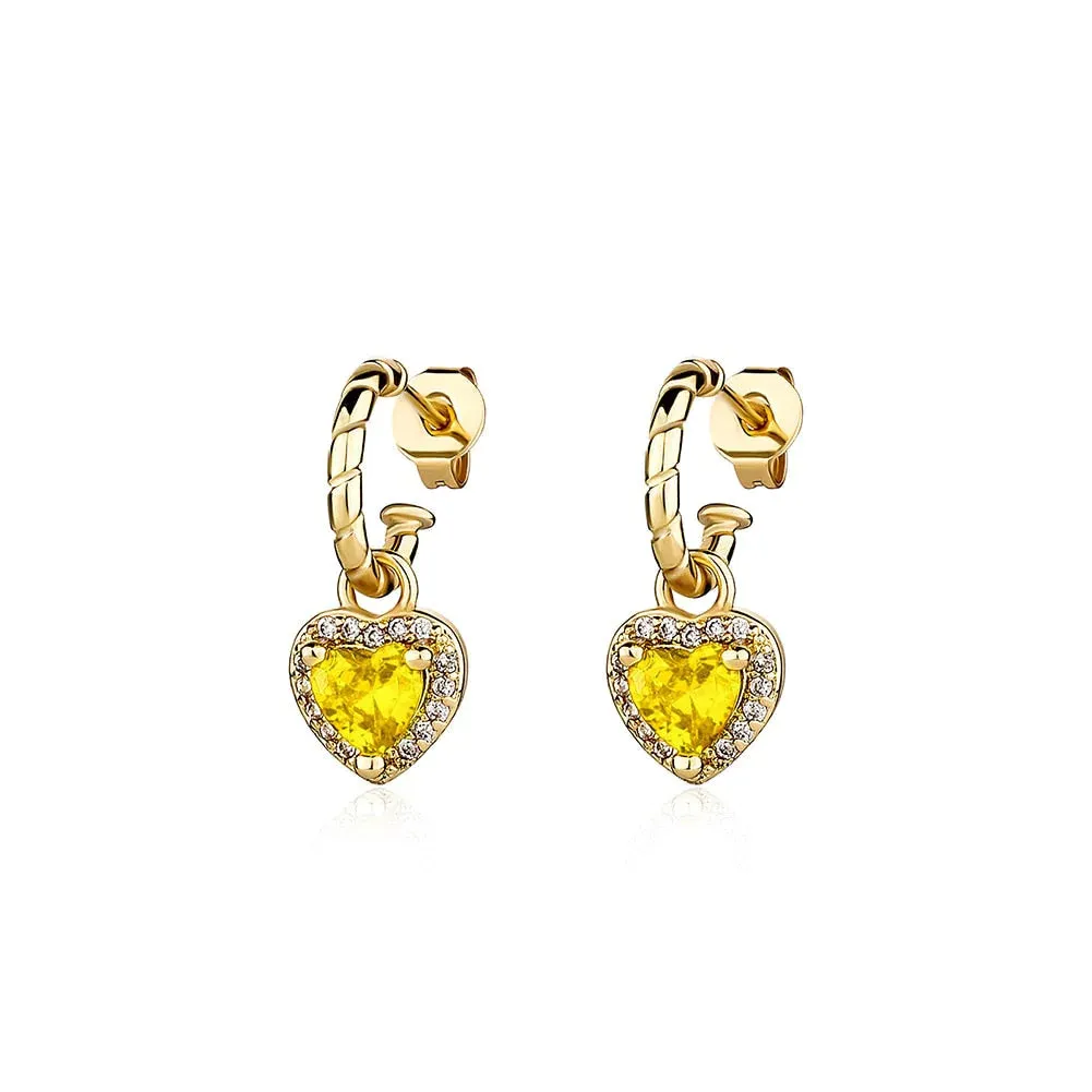 Crystal Heart Shaped Drop Earrings with Cubic Zirconia for Women