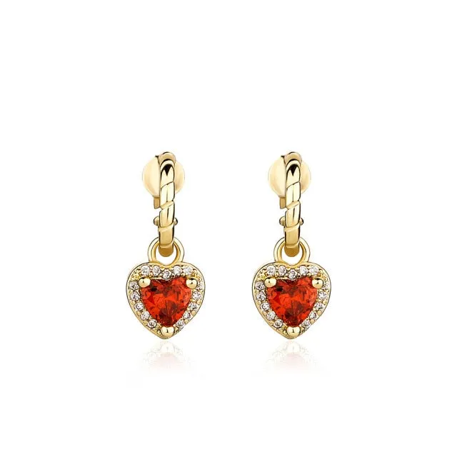 Crystal Heart Shaped Drop Earrings with Cubic Zirconia for Women