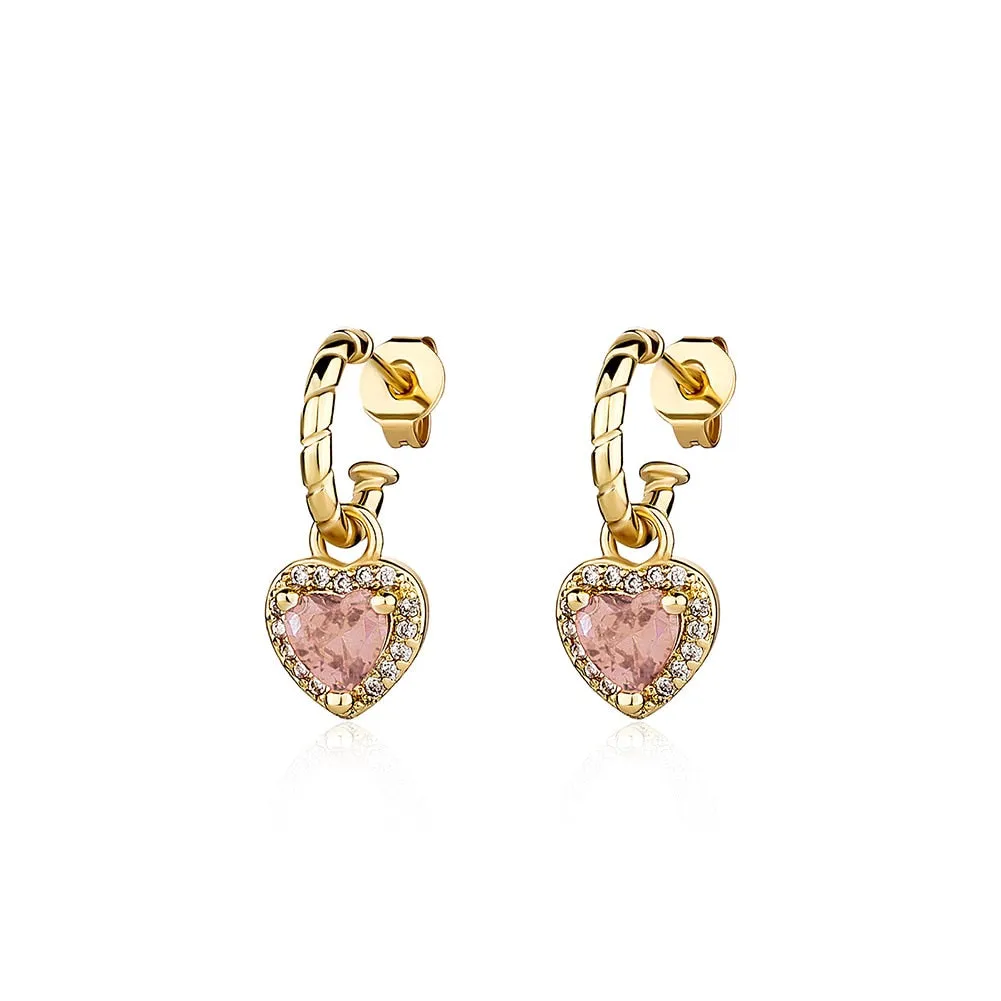 Crystal Heart Shaped Drop Earrings with Cubic Zirconia for Women