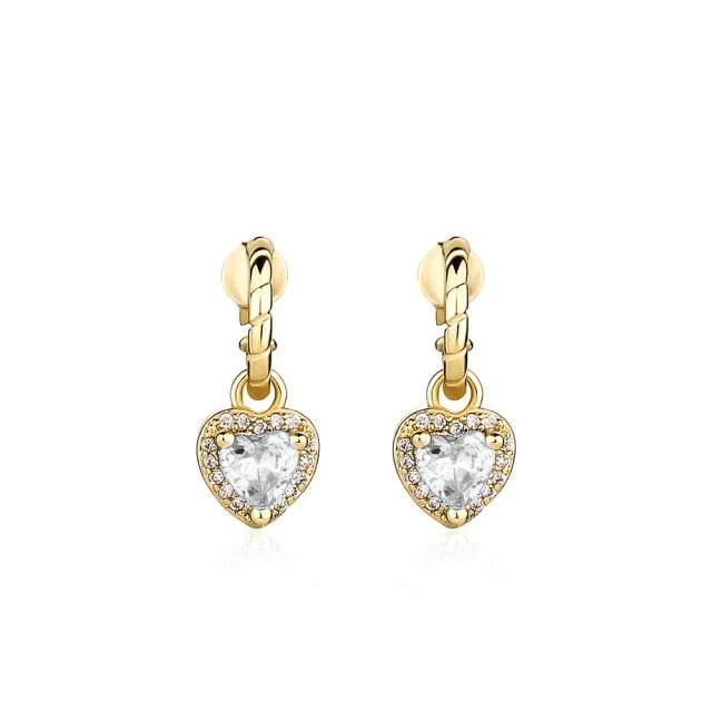 Crystal Heart Shaped Drop Earrings with Cubic Zirconia for Women