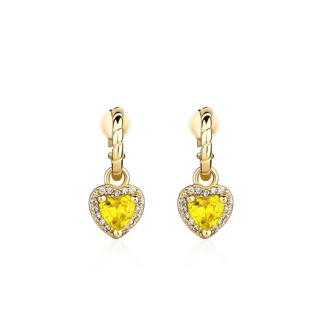 Crystal Heart Shaped Drop Earrings with Cubic Zirconia for Women