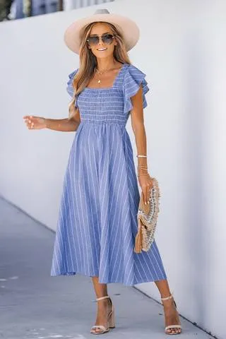 Pinstriped Smocked Maxi Dress by Cupshe