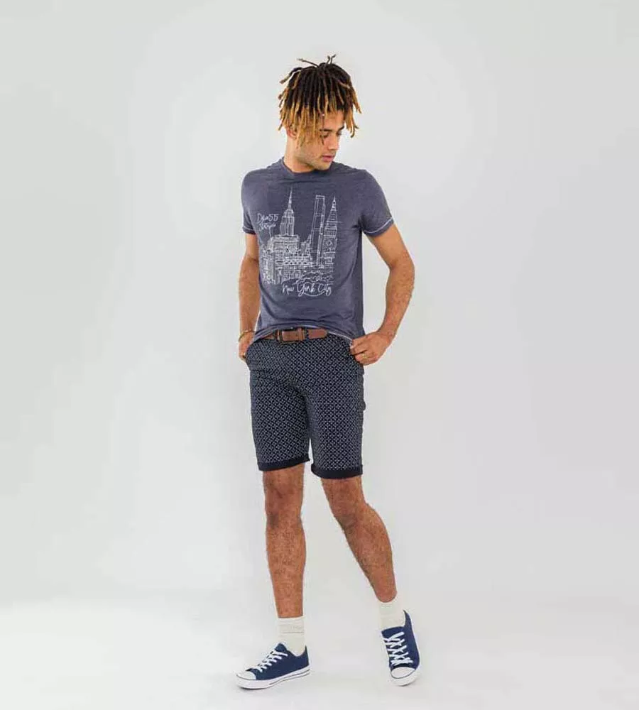 Stretch Chino Shorts With All Over Print D555 Big Mens (MAGNA)