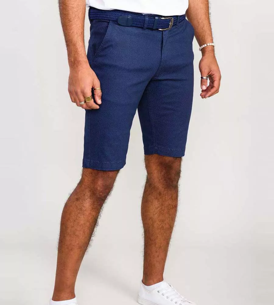 Mens Navy Chino Shorts with All Over Print (WARREN) by D555