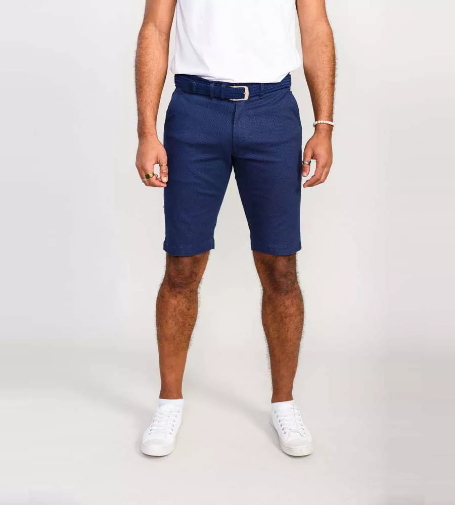 Mens Navy Chino Shorts with All Over Print (WARREN) by D555