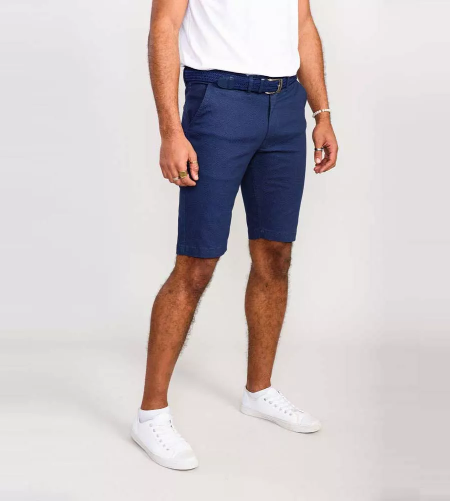 Mens Navy Chino Shorts with All Over Print (WARREN) by D555