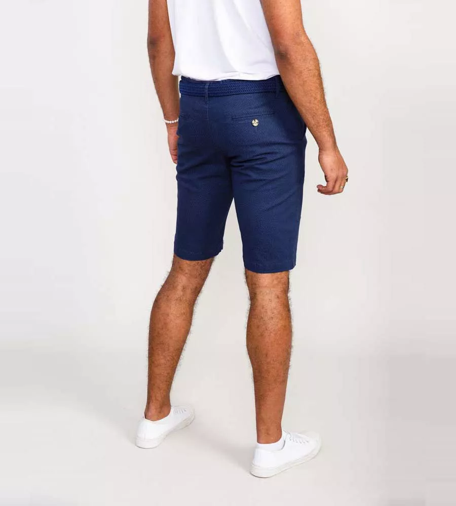 Mens Navy Chino Shorts with All Over Print (WARREN) by D555