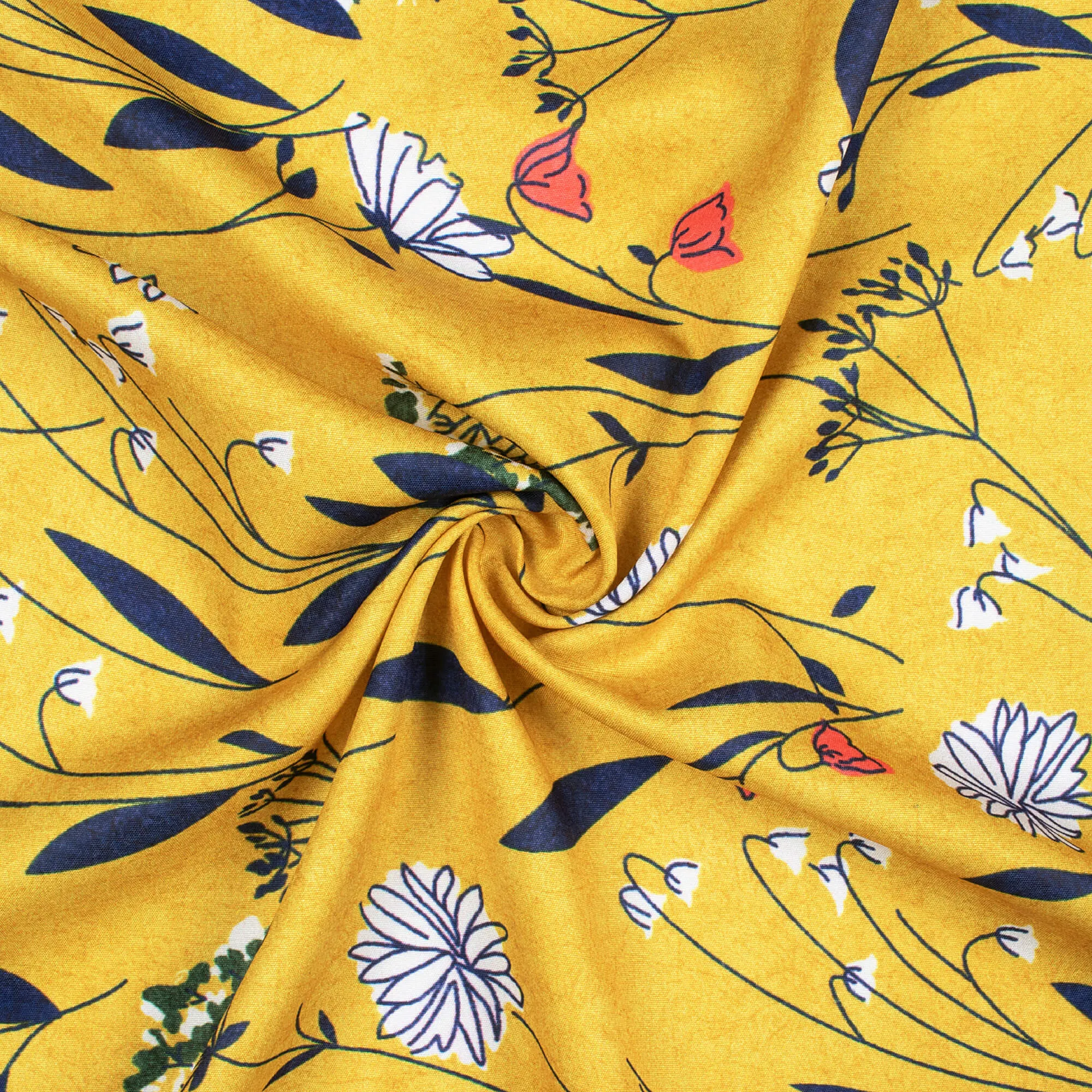 Digital Print Flower Pattern Fabric - Cyber Yellow and Blue - Poly Micro Crepe