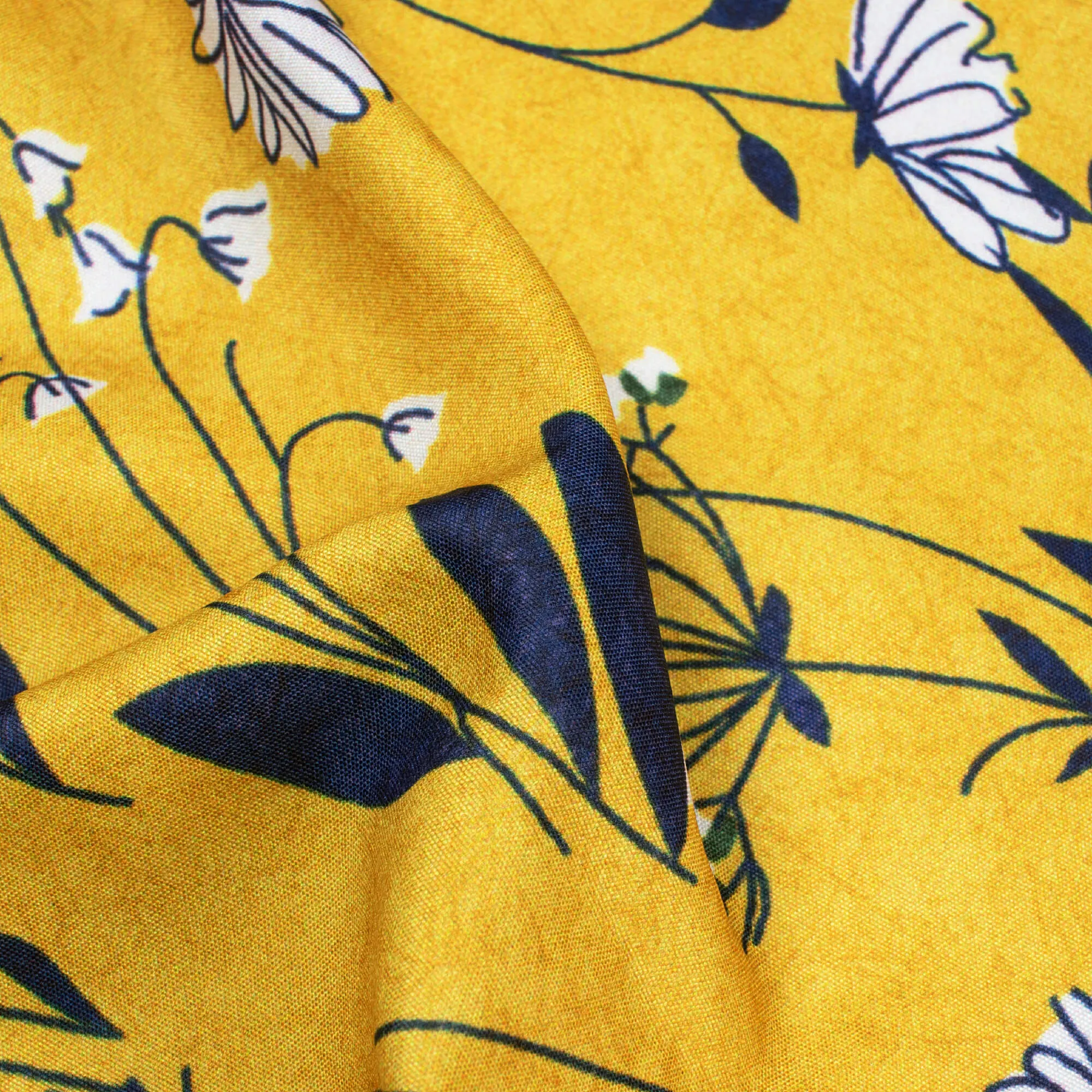 Digital Print Flower Pattern Fabric - Cyber Yellow and Blue - Poly Micro Crepe