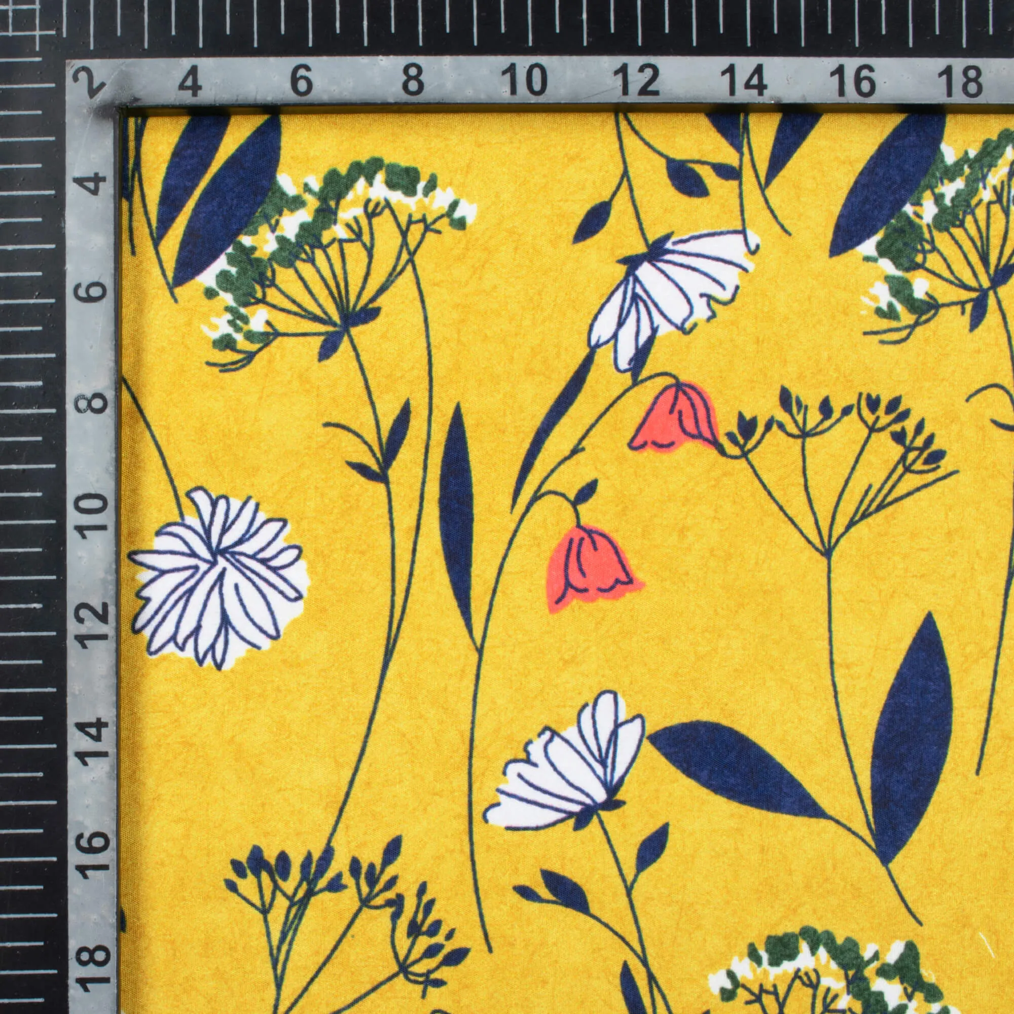 Digital Print Flower Pattern Fabric - Cyber Yellow and Blue - Poly Micro Crepe