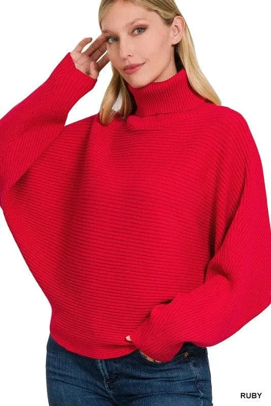 Dolman Sleeve Turtleneck Sweater in Viscose, 5 Colors - ZENANA