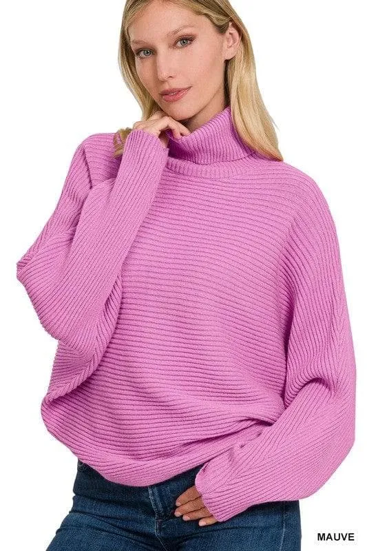 Dolman Sleeve Turtleneck Sweater in Viscose, 5 Colors - ZENANA